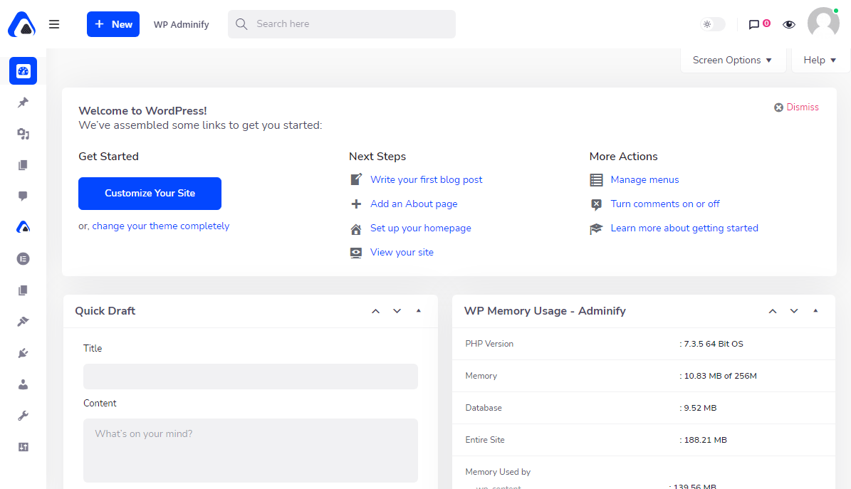 Remove Welcome Panel in Dashboard