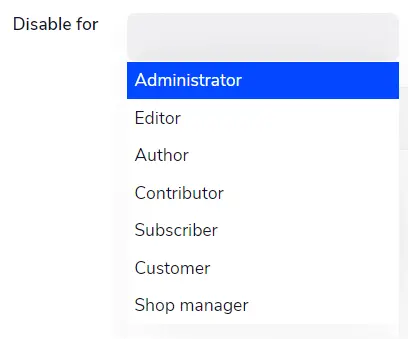 disable user role on wp adminify module