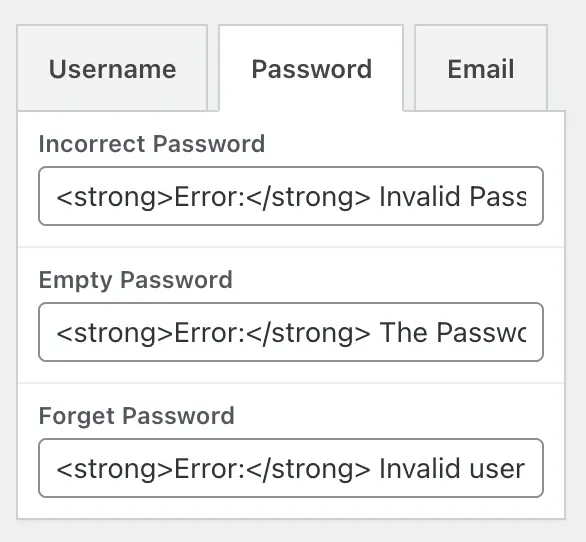 Password Error messages